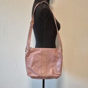Badgley Mischka Blush Studded Leather Shoulder Bag Excellent Condition